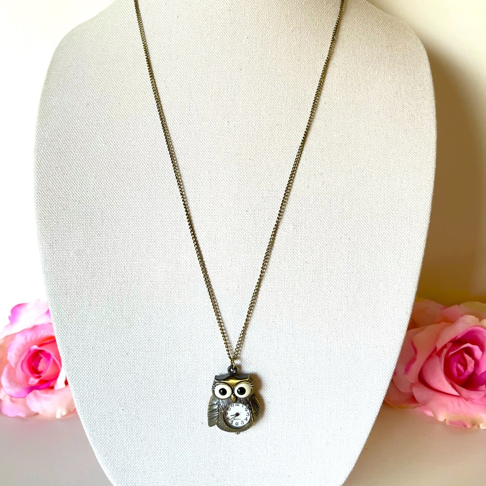 Owl clock pendant necklace